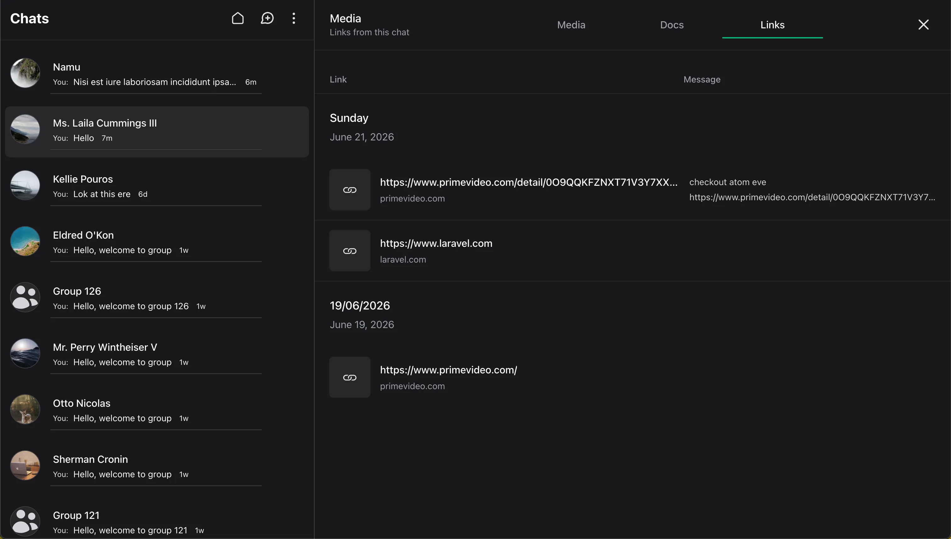 Wirechat content viewer links section