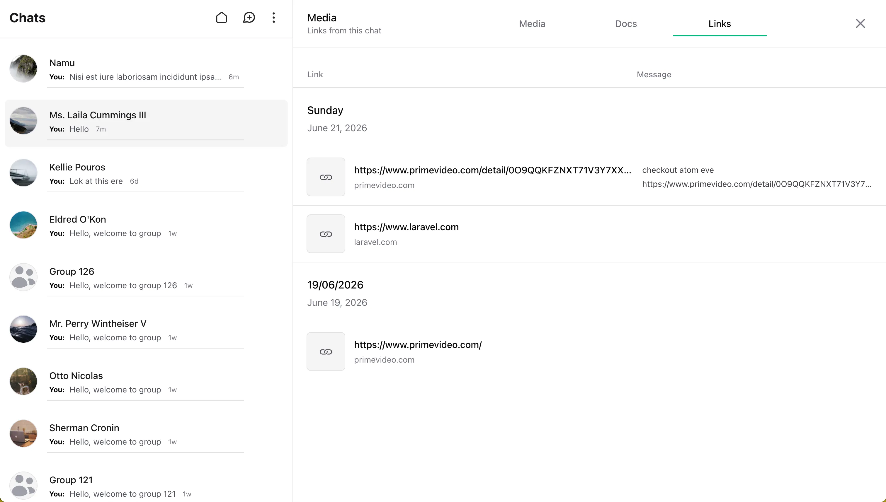 Wirechat content viewer links section