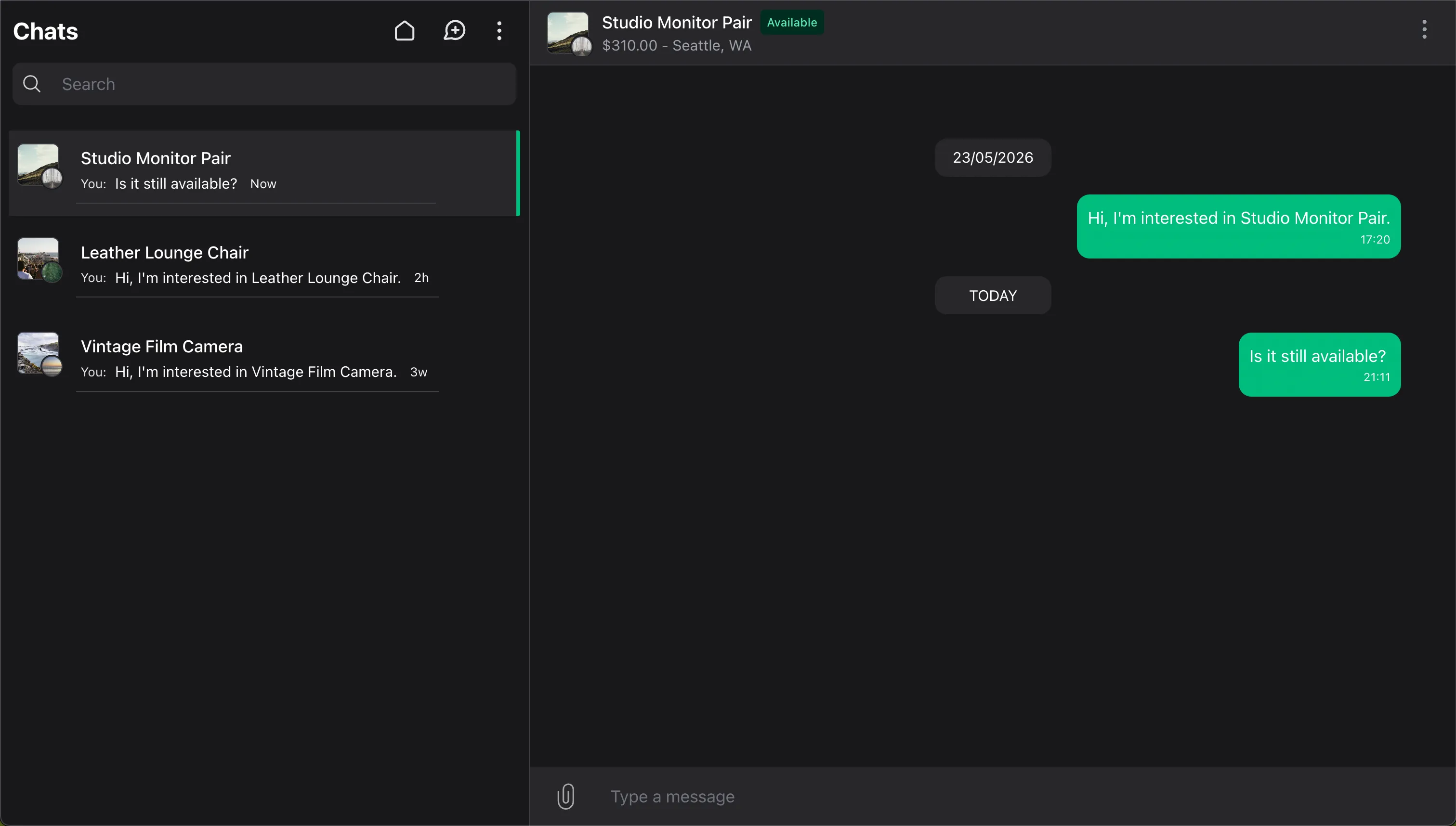 Wirechat conversation context panel linked to an application record