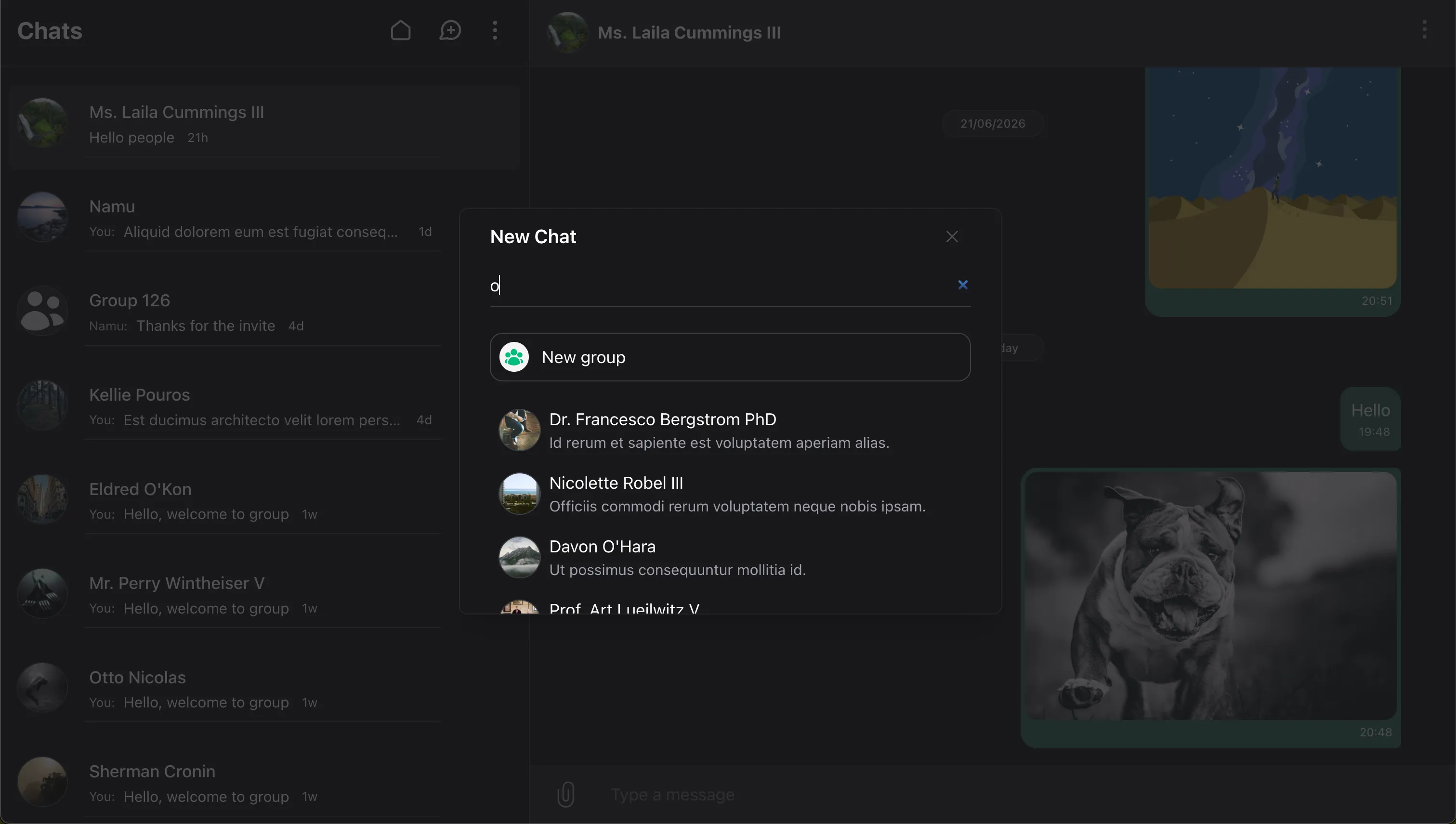 Wirechat new chat flow with user search