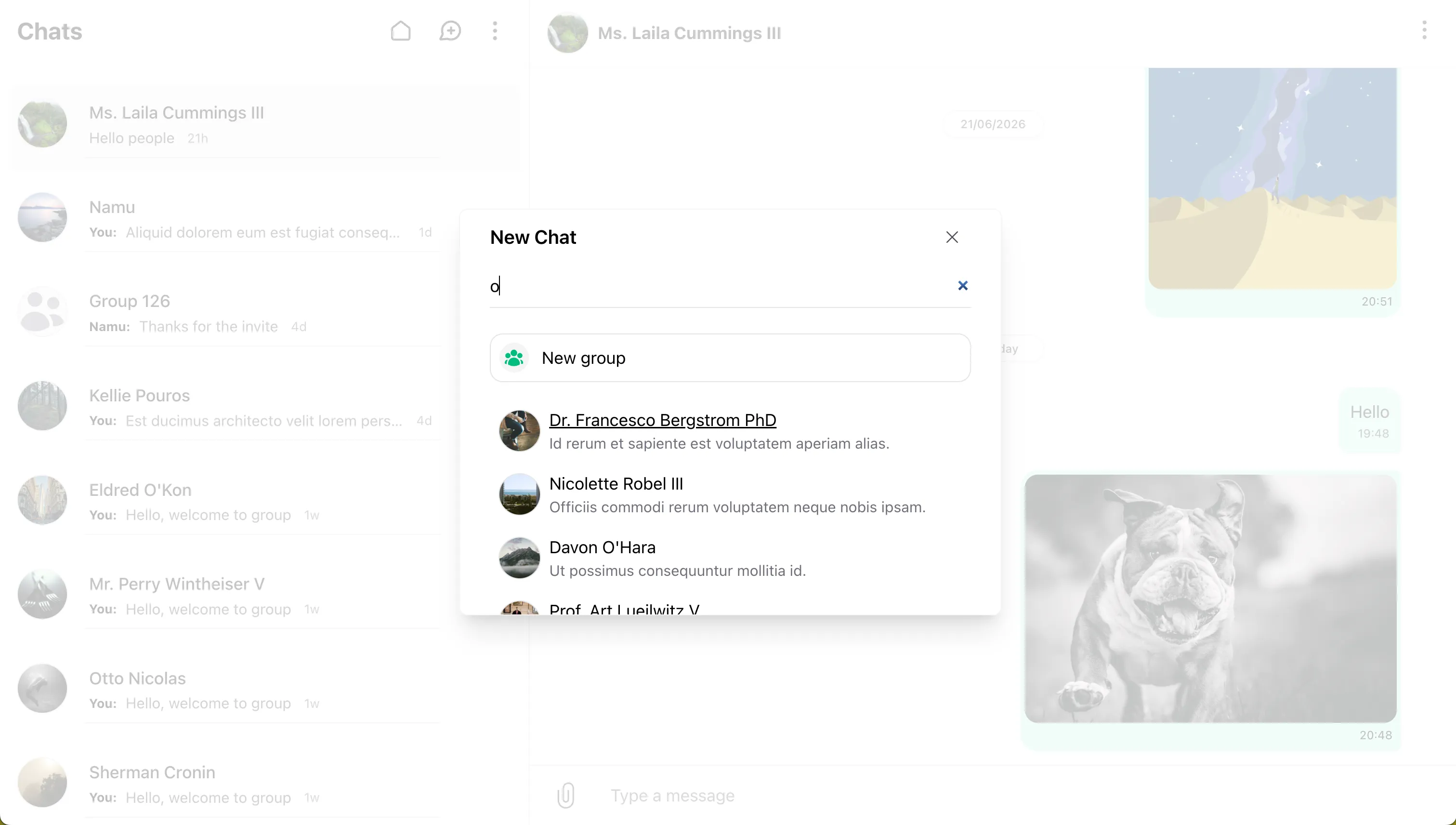Wirechat new chat flow with user search