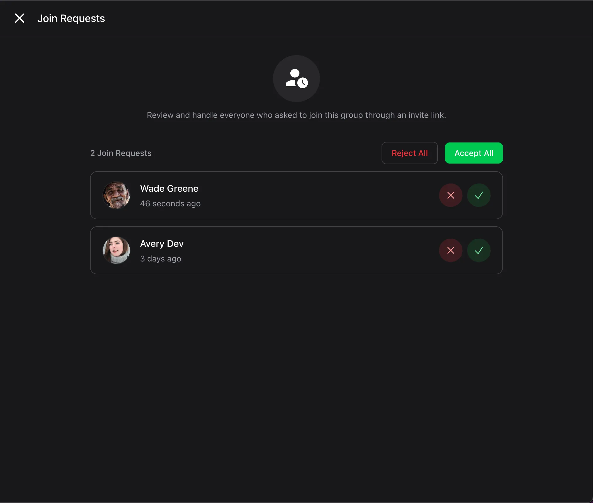 Wirechat group join requests list