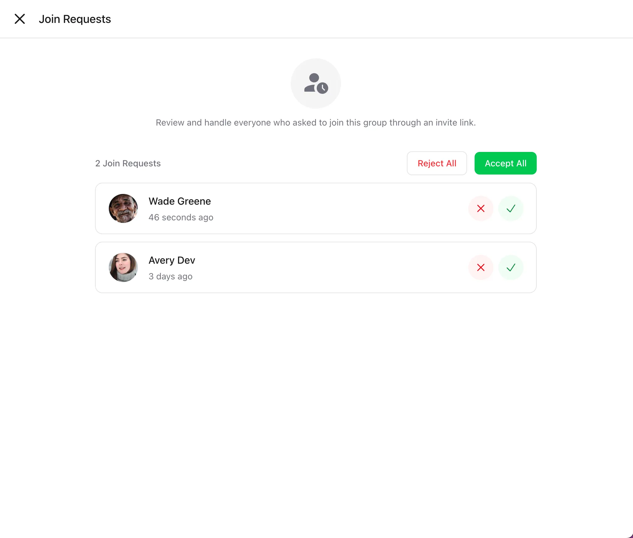 Wirechat group join requests list
