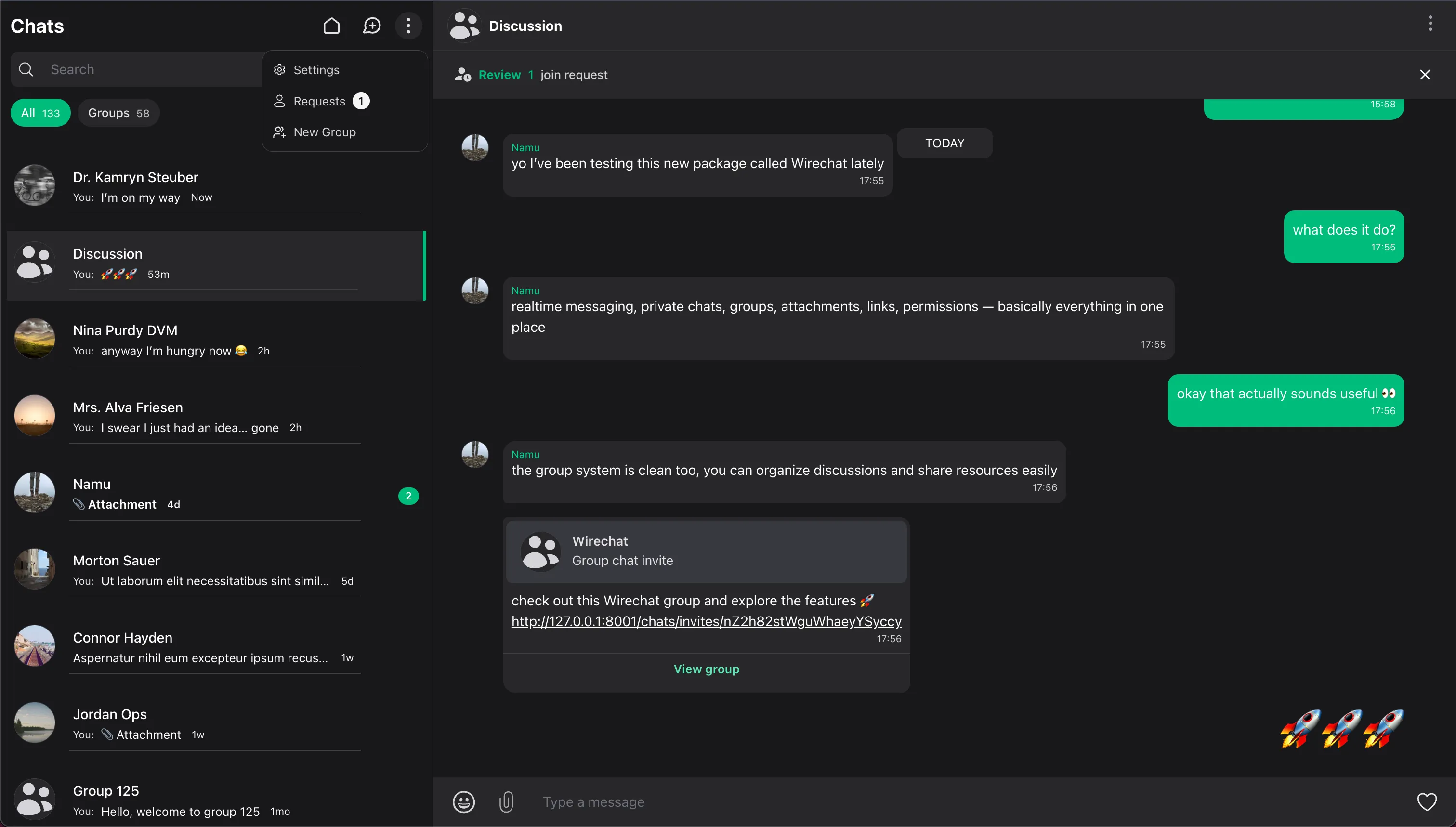 Wirechat conversation panel screenshot