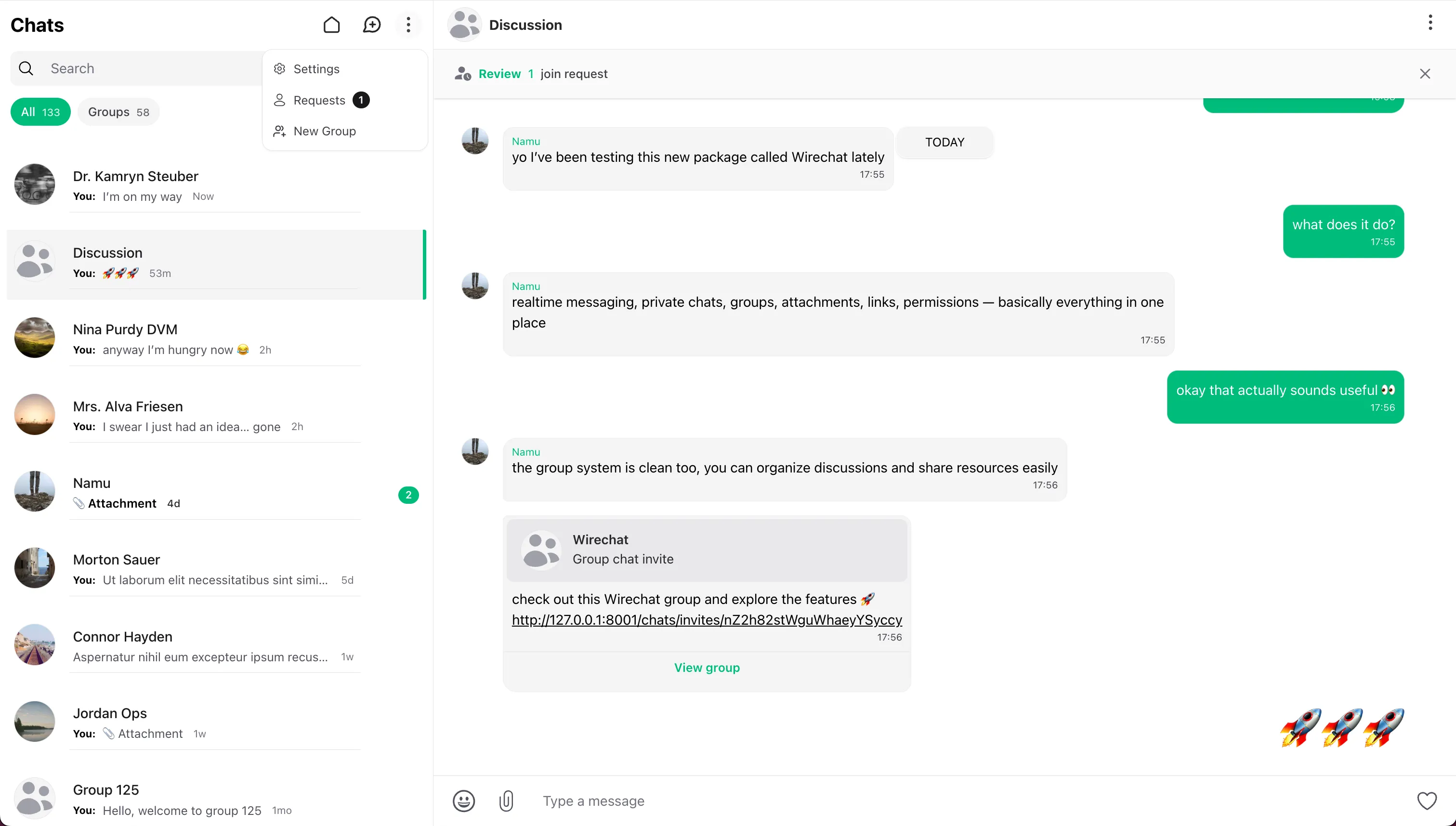 Wirechat conversation panel screenshot