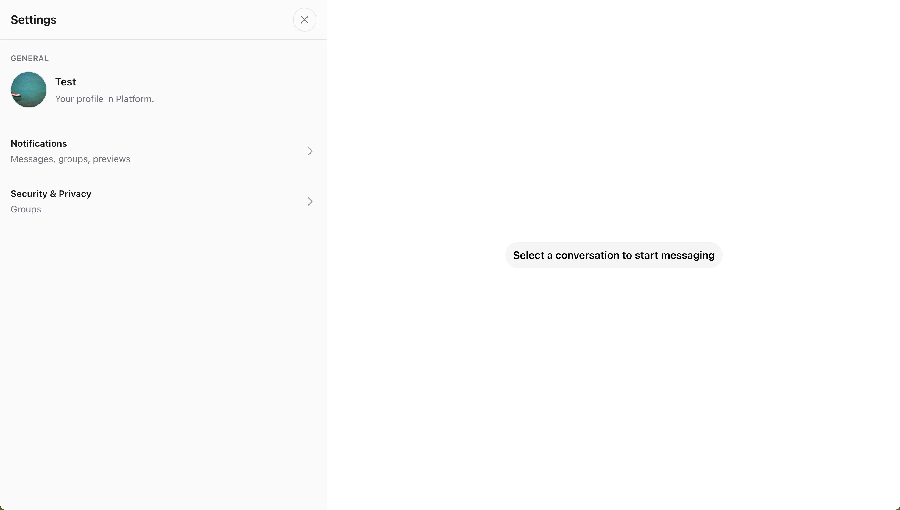 Wirechat settings drawer with account and privacy controls