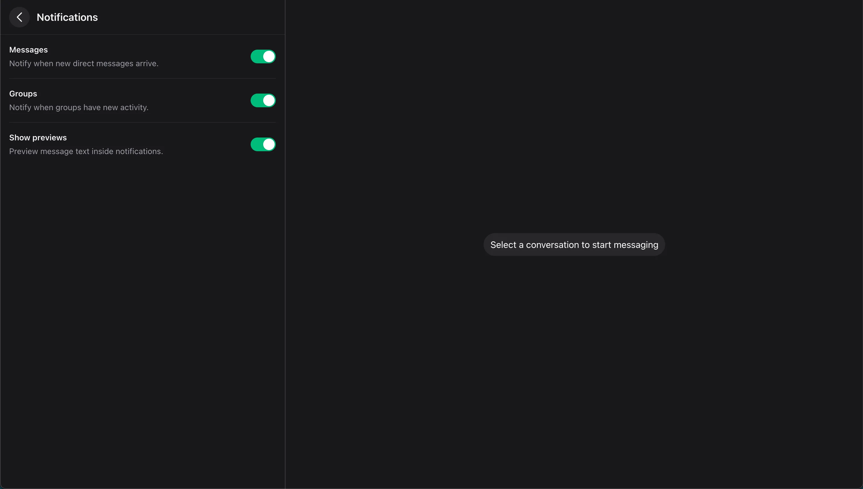 Wirechat notification settings controls