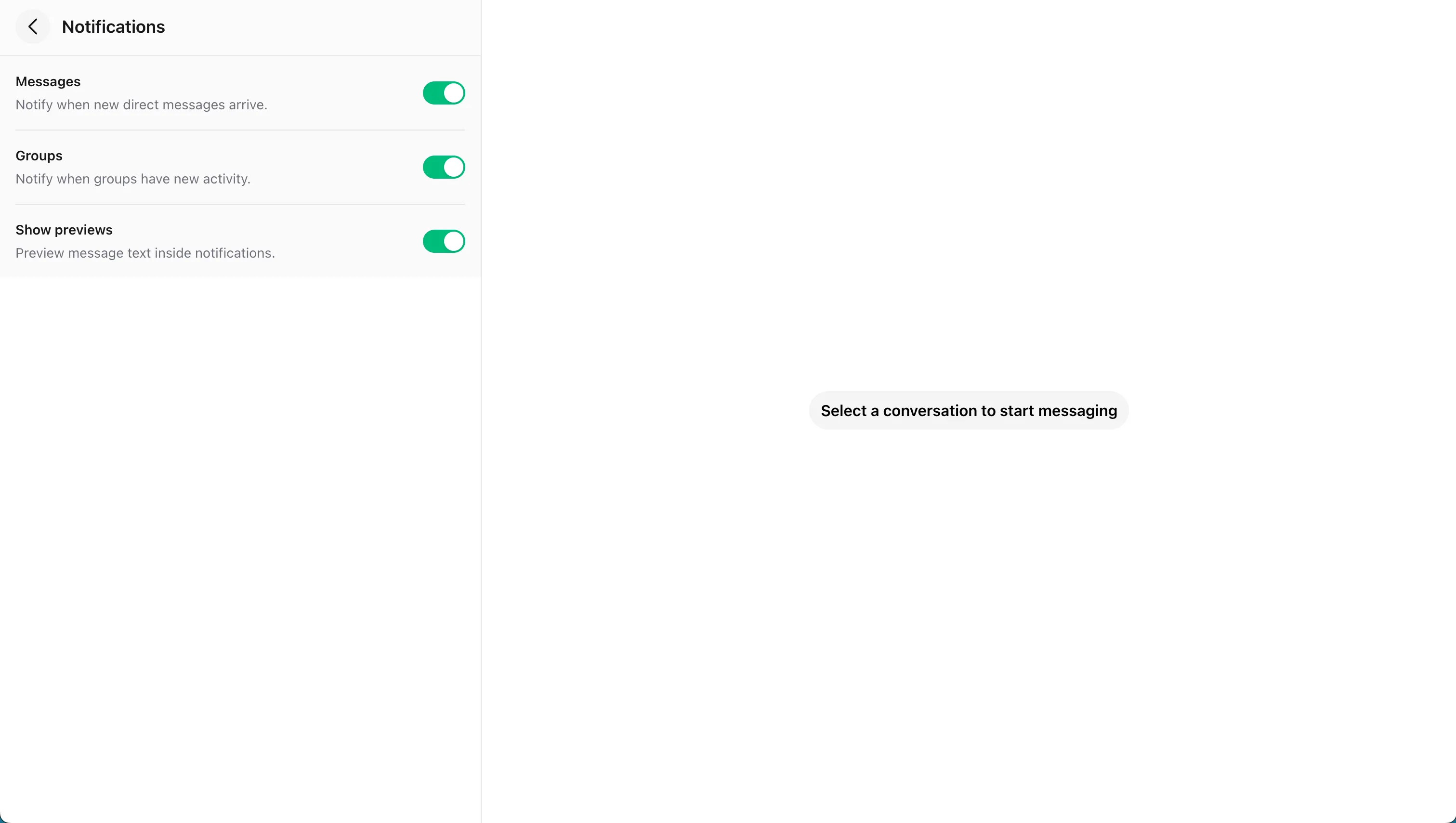 Wirechat notification settings controls